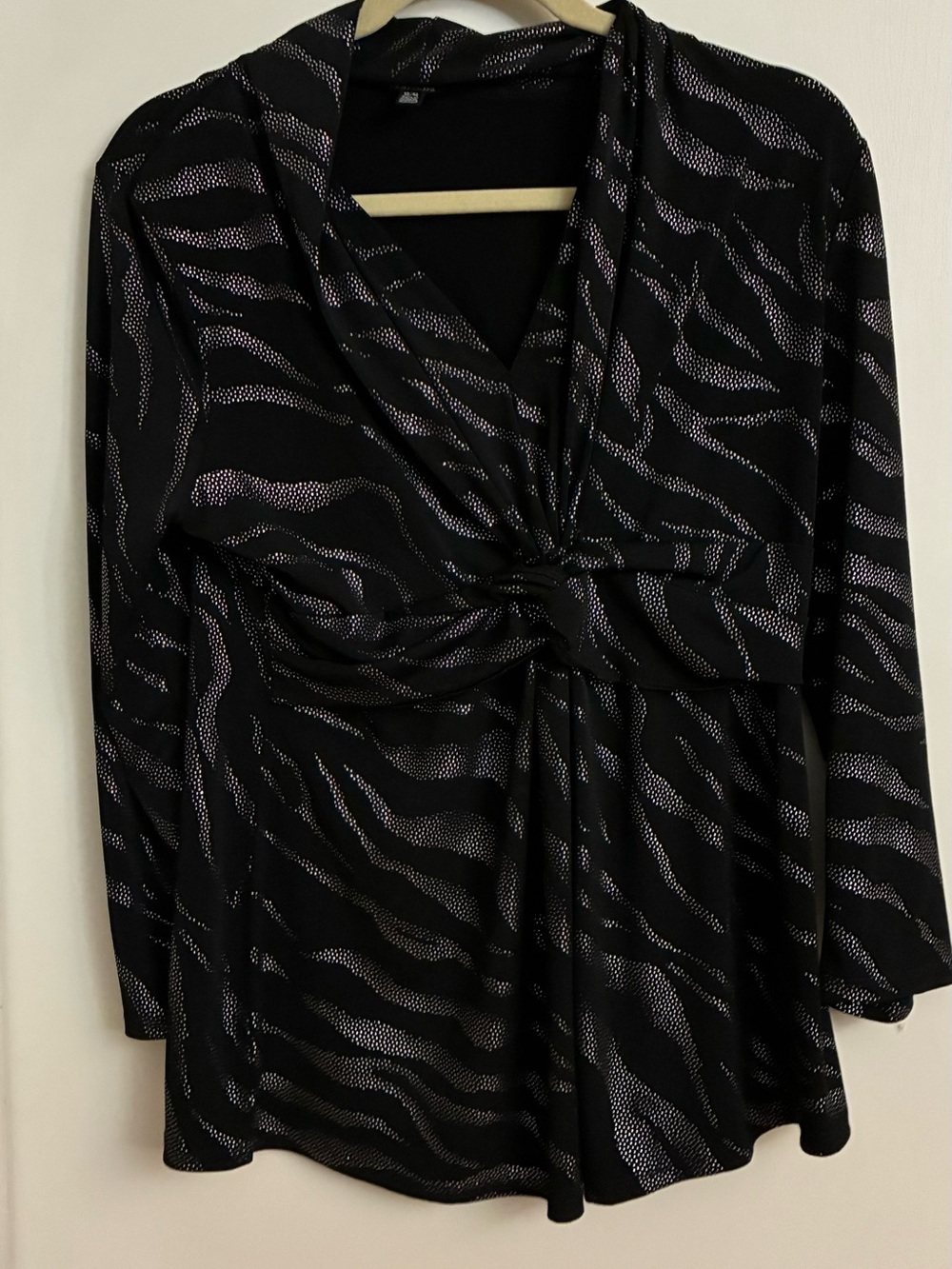 Rafaella Black Dress with Silver Zebra Accents, Long Sleeve